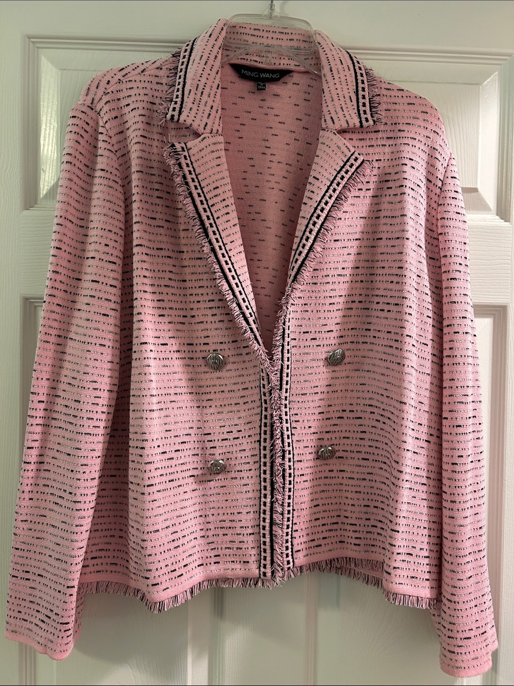 Ming Wang Heritage Eyelashes Trim Lapel Collar Knit Jacket Size L